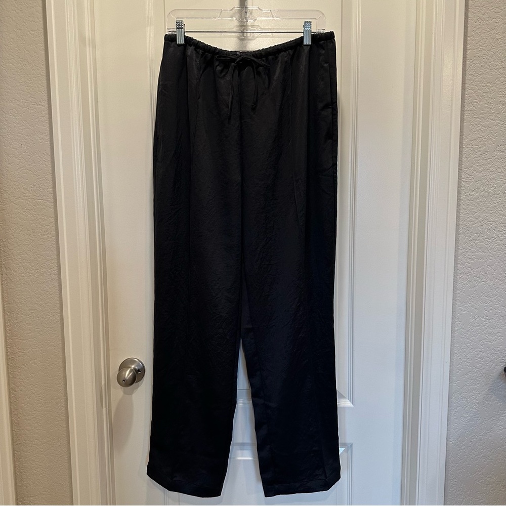 Madewell Pintucked Slim Pull-On Women’s Satin Black Pants